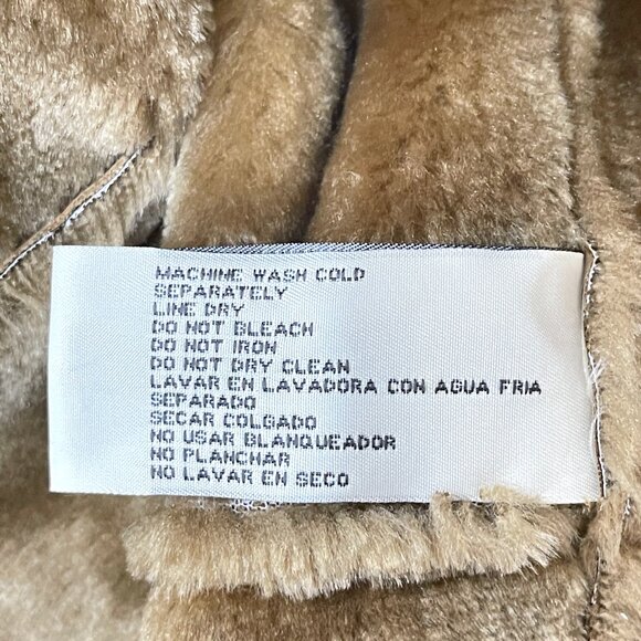 New St. John's Bay Tan Brown Vegan Faux Suede Fur Long Coat PS Petite Small - Picture 9 of 9